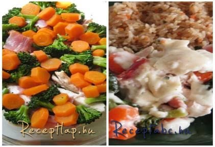 Brokkolis-sárgarépás-baconos csirkemel